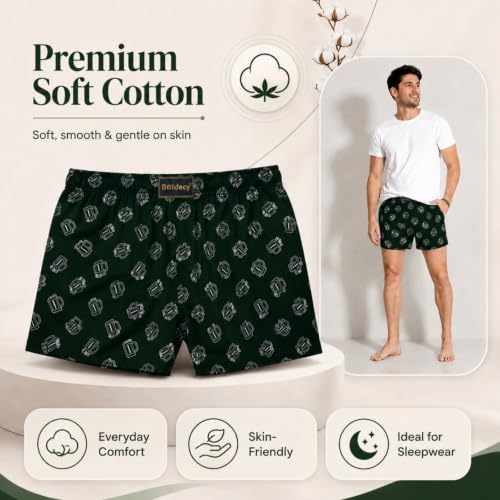 Image of Men's Printed Cotton Boxer Shorts - Soft Breathable Cotton Innerwear for Men, Regular Fit Boxer for Sleepwear, Lounge & Everyday Wear