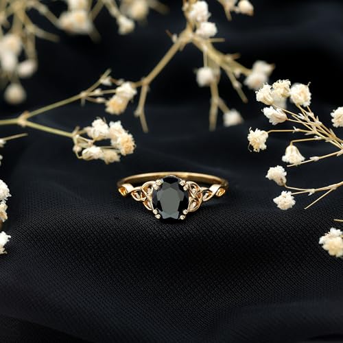 Natural Black Onyx 7X9mm Oval Engagement Ring, AAA Quality, Certified Onyx Celtic Knot Ring (Ready to Gift)3