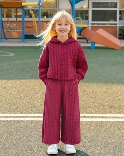 Image of fioukiay Toddler Girls Casual Sweatsuit Pullover Hoodie Sweatpants Outfits