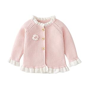 Baby Girls Knitted Cardigan Sweater Crewneck Knit Crochet Button Closure Cardigan Tops Coat Outwear for Toddler