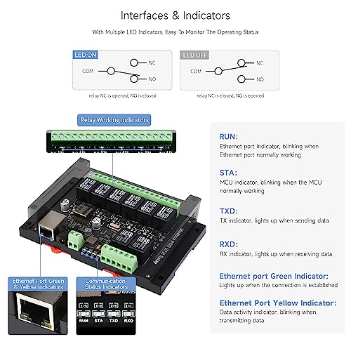 Waveshare 8-Ch Ethernet Relay Module, Modbus RTU/Modbus TCP Protocol, PoE Port Communication, with Various Isolation and Protection Circuits, Industrial Grade Rail-Mount Case - Image 6