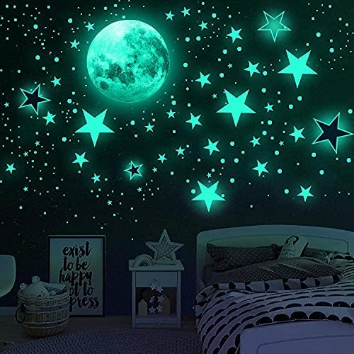 Night Glowing Radium Stars and Moon Stickers,Glow in The Dark Big and ...