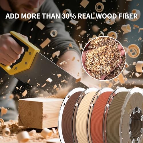 Image of RAMBERY 250gX4 Wood PLA Printer Filament Bundle 1.75mm 3D Printing Filament Real Wood Fibers Added Fit Most Printers, Total 1kg, 2.2 lbs