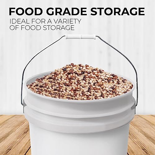 Image of 6.5-Gallon White Bucket Pail Container with Lid | Food Grade | Heavy-Duty Approx 90 MIL Extra Durable | Metal Handles with Plastic Grip | Multi-Use | Easy Stack and Store | BPA Free - 2 Pack