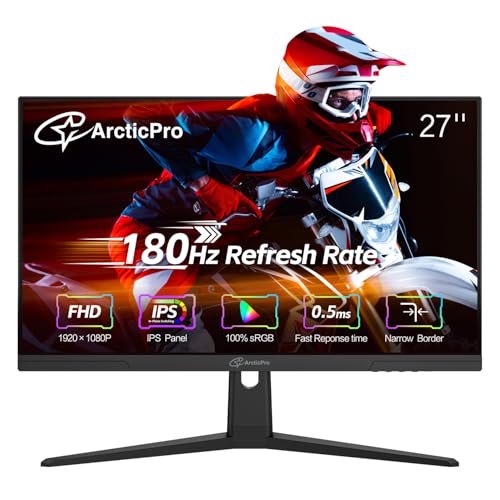 27inch Gaming Monitor 180Hz, FHD 1080p, IPS Panel, 0.5ms Response Time, Adaptive sync, PC Computer Monitor, 3-Sided Frameless, Ultra Slim, 100% sRGB, Bluelight Filter, DP*1, HDMI*1