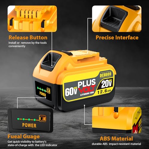 Image of 12.6Ah 20V /60V Flex MAX Compatible with Dewalt Lithium Ion Battery with High Capacity Batteries Cordless Power Tools 60 Volt Baterias DCB606 DCB609 DCB612 DCB615 (2 Pack MAX 12.6Amp 60Volt)
