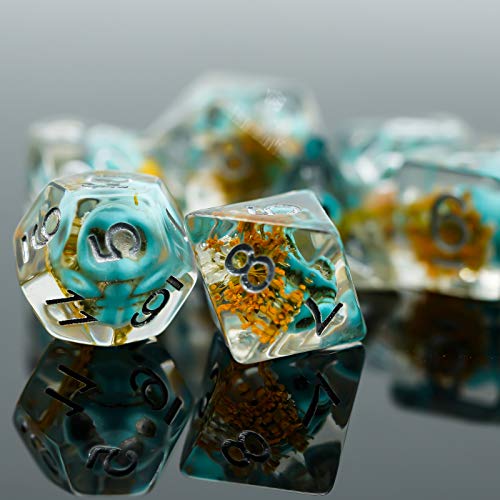 UDIXI 7PCS Mushroom Polyhedral Dice Set, DND Dice Set for D&D Role Playing Games Tabletop Game (Blue Flower) - Thumbnail 3