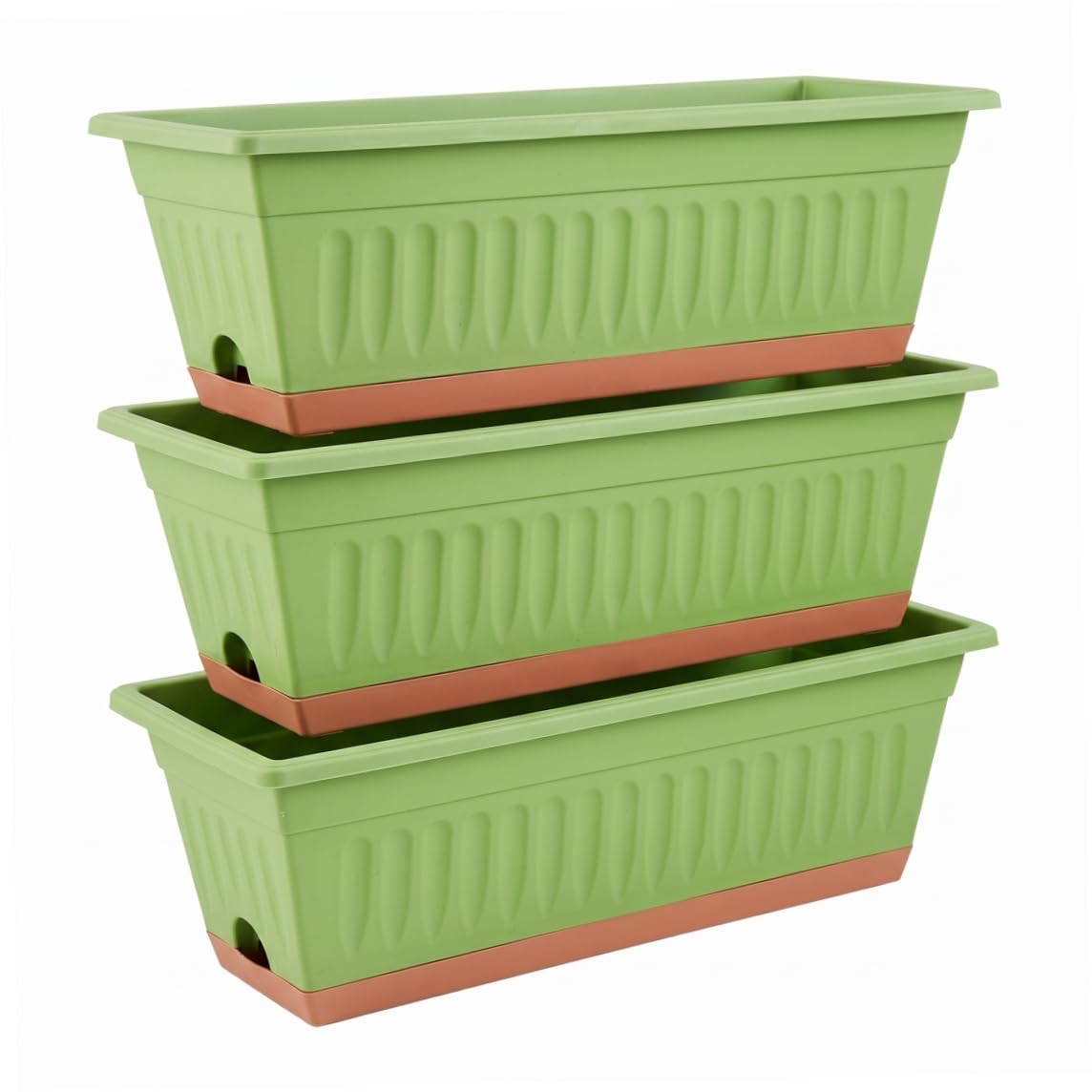 Maceteros rectangulares de plástico con drenaje y cajas para maceteros de exterior