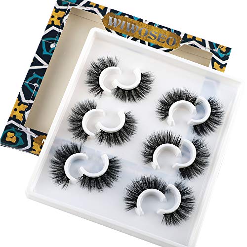 Wiwoseo False Eyelashes Faux Mink Lashes Dramatic 3D Long Thick Fluffy Lashes 6 Pairs Pack