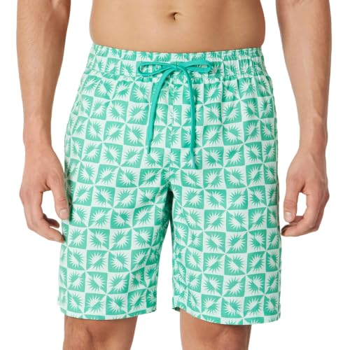 Amazon Essentials Shorts da Bagno da 23cm con Fodera Interna in rete, Tasche, Chiusura con Coulisse Uomo, Blu Chiaro Menta Verde Motivo Geometrico Solare, XL