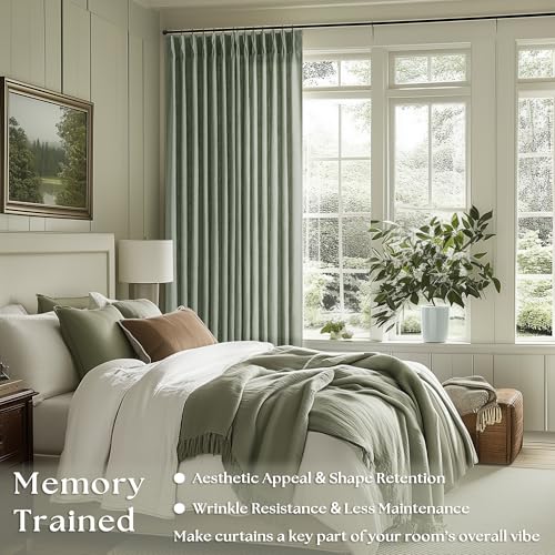 Image of 120 Inch Curtains High Ceiling Tall Curtains 2 Panels Set for Living Room Pinch Pleated with Hooks Rings Back Tab Bohemian Semi Sheer Drapes Cottage Long Large Window Drapes 120 Length Sage Green