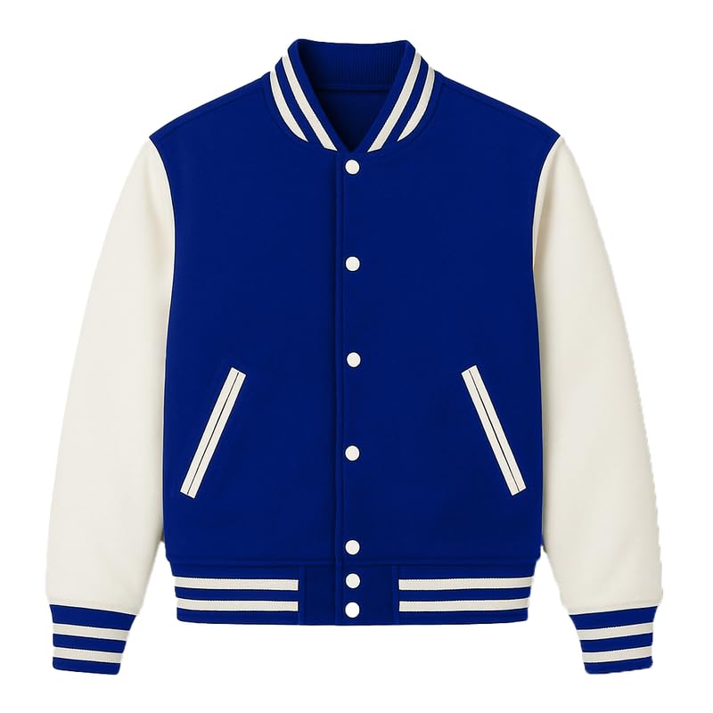 Image of Koverify Cotton Blend Standard Length Long Sleeves Winter Wear Solid Varsity Jacket For Men