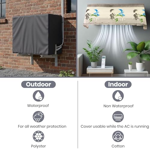 Image of Printed AC Cover for Split AC 2 Ton Set - Digital Print AC Cover Indoor Outdoor Waterproof - Split AC Cover Cotton Net Designer (Grey)
