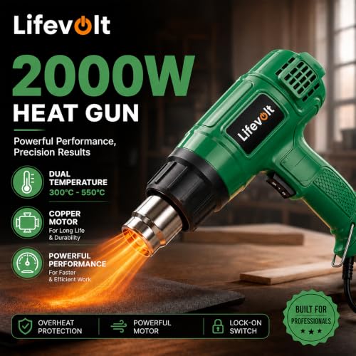 Image of 1800W Heat Gun Hot Air Gun for Paint Removal, Dual Temperature 400C & 550C, Pure Copper Motor, Professional Electric Hot Air Gun for Shrink Wrapping, PVC, Crafts & DIY