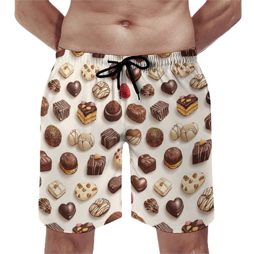 Hawaiian Shorts for Men - Comfy Chocolate Cake Print Mens Swim Trunks Bathing Suits with Mesh Lining