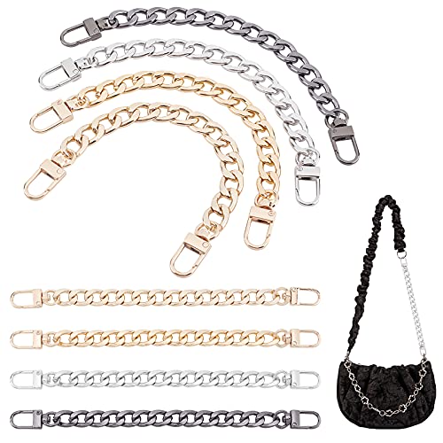 PH PandaHall 8pcs Purse Extender Chain 7.8” Flat Chain Strap with Alloy Swivel Clasps 4 Colors Handbag Chain Straps Metal Bag Strap Replacement Decorative Bag Chains for Handbag Purse Clutch Supplies