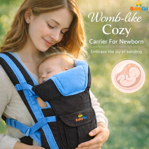 Image of BabyGo Kid Seat Baby Hip Carrier 4-in-1 Adjustable Baby Carrier Cum Kangaroo Bag|for 6 to 24 Months Baby|Newborn to Toddler Carrier|Safety Belt & Buckle Straps|Up to 15 Kgs (Black & Blue)