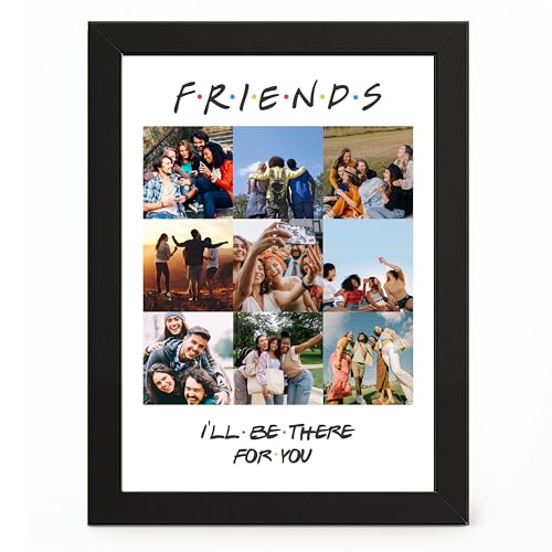 Image of Framekaari Friends Customised Photo Frame | Personalised Birthday Gift | Custom 9-Photo Collage | Synthetic Wood Frame | Tabletop & Wall Mount | Room & Home Decor | 16x21 cm (Design-07)
