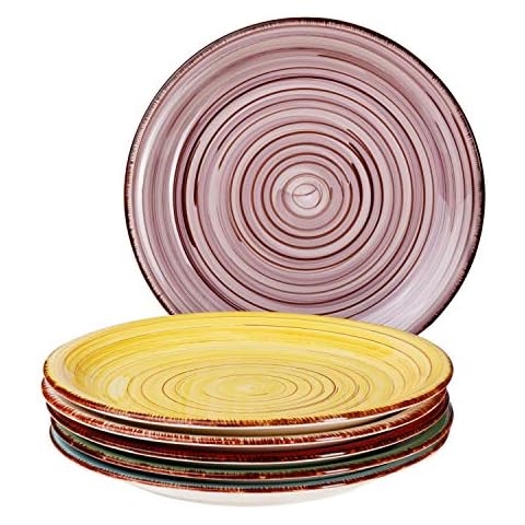 MamboCat 6-TLG. Speiseteller Set Rimini handbemalt runde Essteller Menü-Teller flach Servier-Tablett Steingut-Geschirr Buffet-Platte Ø 27 cm versch. Farben Cover