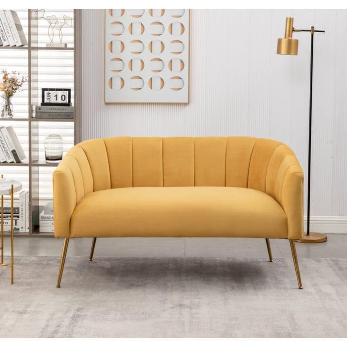 Image of 2-Seater,Loveseat Sofa Couch for Home and Living Room Bedroom & Office and Hallway Sofa (Yellow)