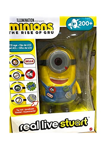 Minions toys Approx. 8-in Character Toy with LCD Eye, 30+ Animations, 200+ Sounds & 4 Modes, Gift for Kids Ages 4 Years & Older Minions: The Rise of Gru Real Live Stuart Multicolor