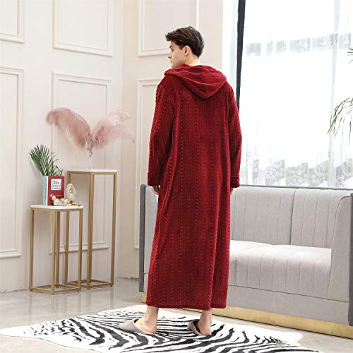 BIFINI Men Adult Zip Up Fleece Robe Warm Nightgown Pajamas with Hood2