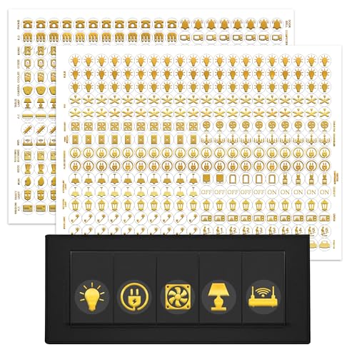 Image of GLUN 600 Golden Vinyl Switchboard Stickers | 60+ Embossed Luxury Self-Adhesive Icons for Fan, Light, AC & Home Switch Buttons