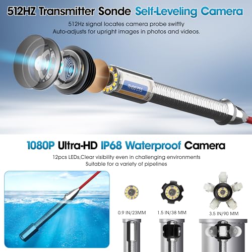 Jqkjcam JQSP09F-512T/R-SELF 30M DVR Sewer Camera With Locator 100Ft,16Gb Jqkjcam Hd Plumbing Camera Self Leveling Pipe Endoscope thumb #1