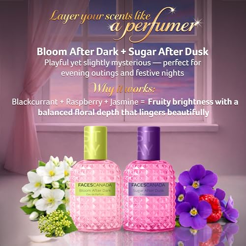 Image of FACES CANADA STAY Bloom After Dark Eau de Parfum Mini for Women, 20ml | Long-Lasting Fruity Floral Perfume with Blackcurrant, Jasmine & Cedar Wood | Elegant Night Scent | Gifts for Women | Premium Fragrance