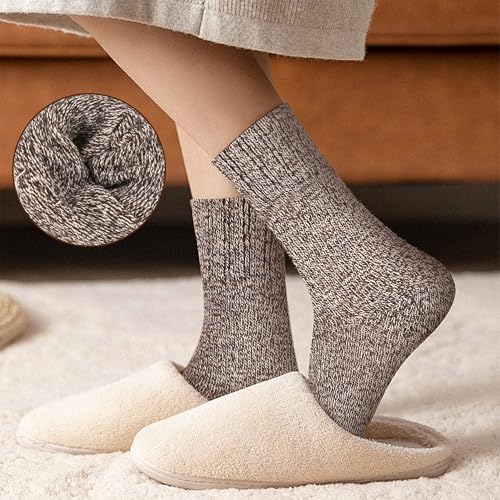 Image of LOCONHA Womens Wool Socks 5 Pairs Winter Warm Sock Thick Knit Cabin Cozy Crew Soft Socks Gifts for Women