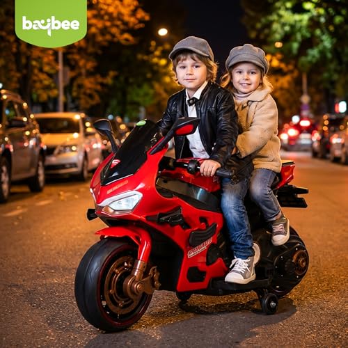 Image of Baybee Roarx Baby Battery Operated Bike for Kids | Ride on Toy with LED Light, Bluetooth & Music | Rechargeable Battery Bikes with Hand Accelerator | Baby Electric Bike for Kids 1 to 5 Years (Red)