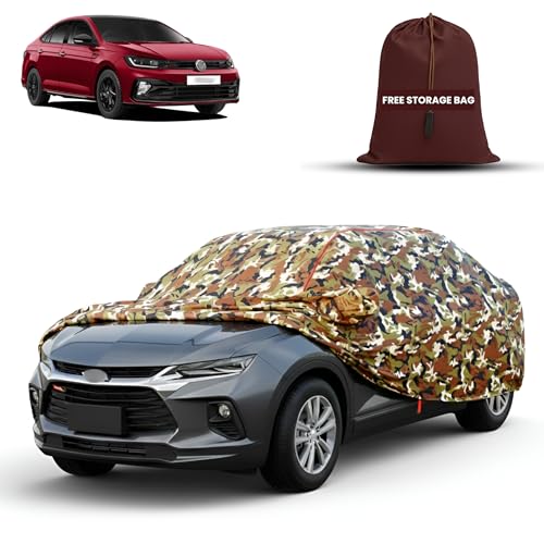 Image of MORNYRAY Car Cover for Volkswagen Virtus | Fully Waterproof Car Body Cover | with Mirror & Antenna Pocket | Dustproof, Windproof & Anti-Scratch Lining, Camouflage