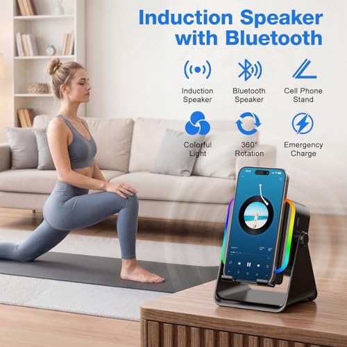 Image of TARKARI Wireless Induction Speaker, Bluetooth Speaker with Phone Stand & RGB Light, HD Surround Sound, Compatible with iPhone Android iPad Samsung, Birthday Gift for Men Women