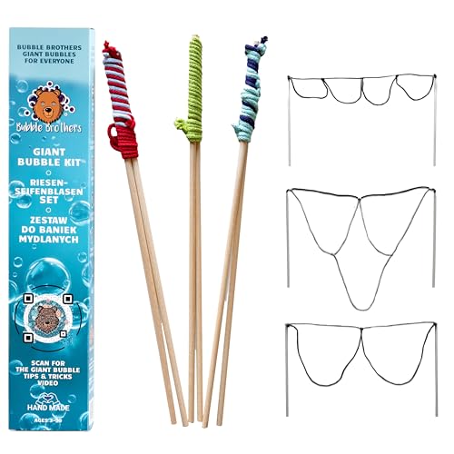 Bubble Brothers 3 Seifenblasenstäbe aus Holz Riesenseifenblasen Set 37cm...