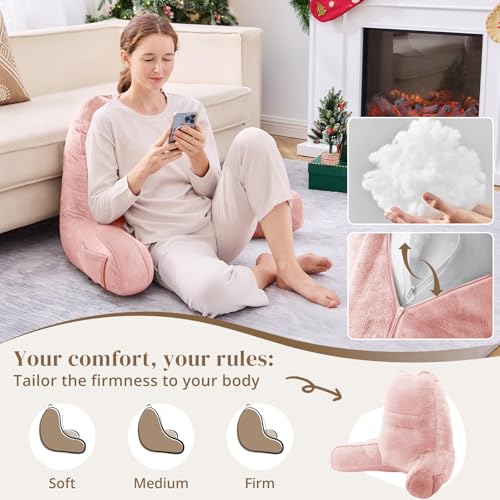 Image of Sasttie Reading Pillow for Bed, Back Pillow for Sitting Up, Peach Pink