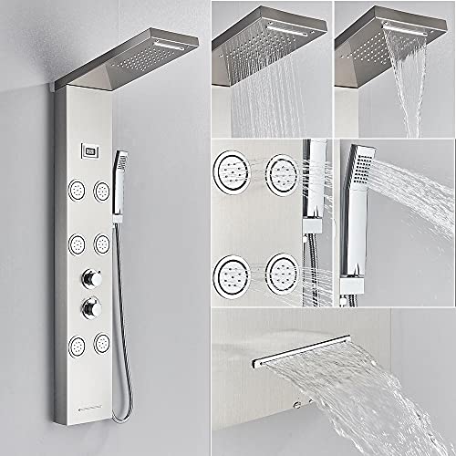 Panel de ducha con sistema de grifería cascada y ducha de lluvia, columna de masaje SPA con pantalla de temperatura K (E) miniatura 1