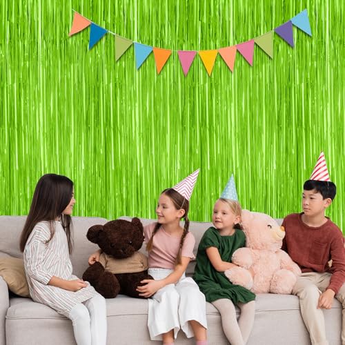 Image of ZATAYE 2 Pack Grass Green Christmas St Patricks Foil Curtain Decorations | Grass Green, Metallic Foil, 3.28 x 7.05 FT, Tinsel Backdrop, Foil Curtain Streamer, Christmas St Patricks Party