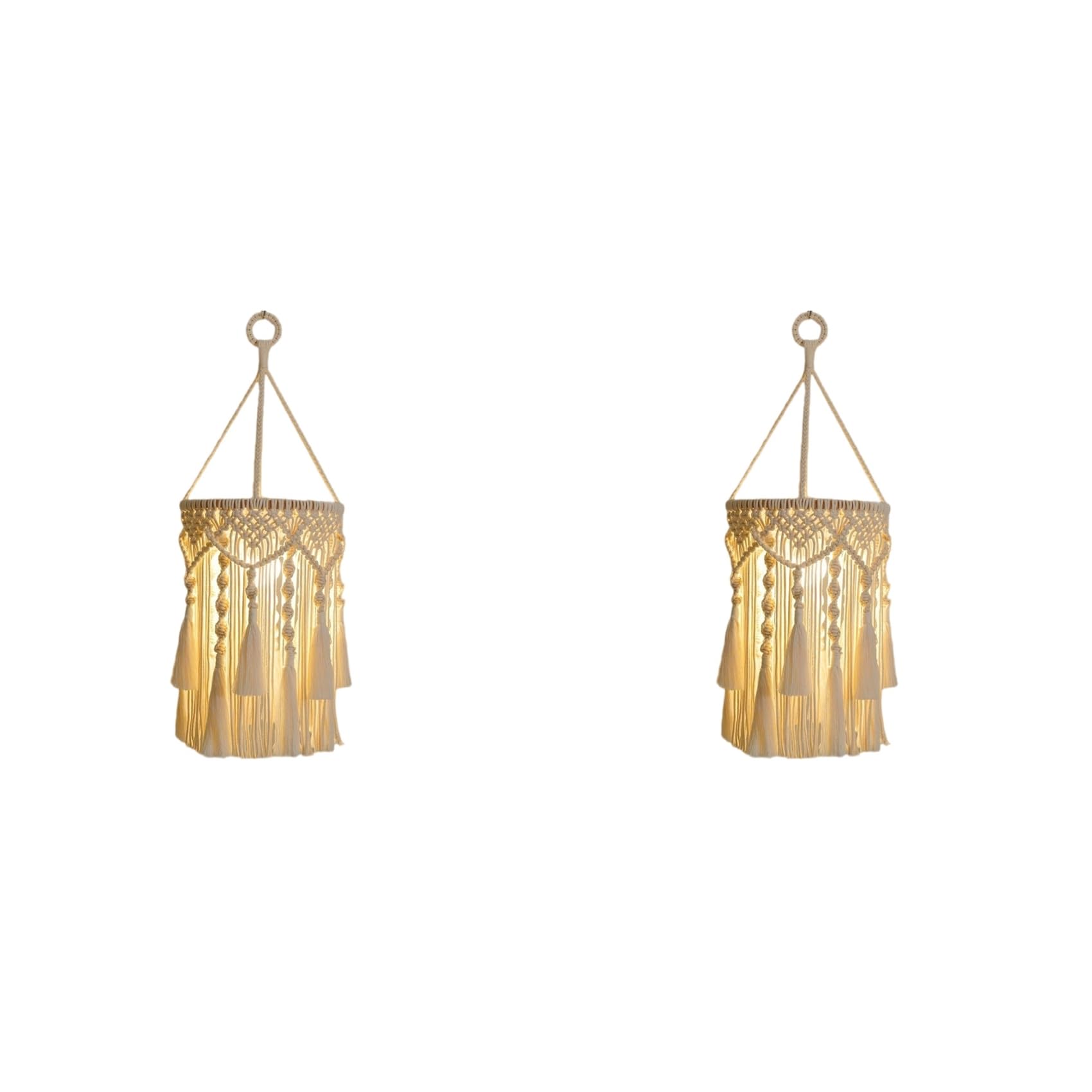 Vjsujehgy 2X Boho Lamp Shade,Boho Hanging Lamp Handmade Macrame Lamp Shade Plug in Pendant Light,Bohemian Hanging Lights