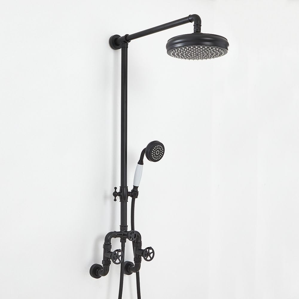 Milano Black Zandra Manual Mixer Valve 230Mm Shower Head Handset Riser Rail