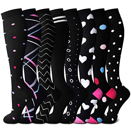 CHARMKING Compression Socks,15-20 mmHg is Best Athletic & Daily for Men & Women, Running, Flight, Nurses, Pregnant(L/XL,Multe08)
