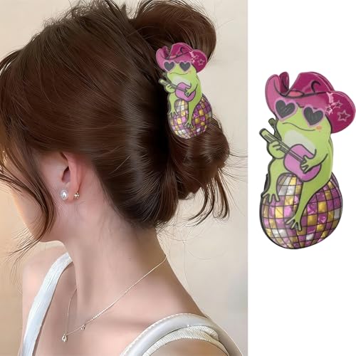 Funny Hair Clip Acetate Cartoon Hair Claw Clip Cute Guitar Frog Design Non-Slip Jaw Barrettes Spring Summer Western Country Farmhouse Hair Accessories Gift for for Women Thick Thin Hair