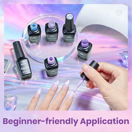 Image of Beetles Spring Gel Polish Set - Dreamscape Wander 6 Colors Baby Purple Blue Glitter Shimmer Cat Eye Gel Polish Soak Off UV LED Nail Gel Home Summer Gifts for Women Manicure DIY Nail Art