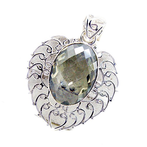 Pendentif Améthyste Verte d'Argent en Style Vintage Unique