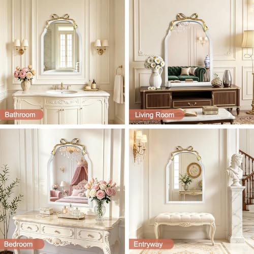 Image of 28x28 inch Bow Mirrors for Wall, Round /Circle God Decorative Wall Mounted Mirror, Irregular Mirrors Suitable for Bedroom, Hallway, Living Room Decoration, Nursery, Girls Room (Arch White 36 inchLX24 inchW)
