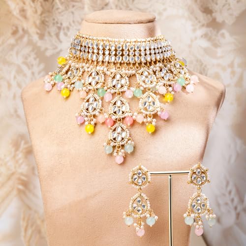 Image of Rubans Beads Necklace Set Gold Plated Traditional Jewellery Gift for Women & Girls