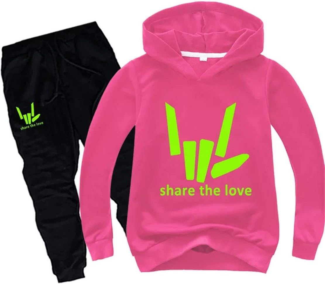 Lanberin Kids Child Share The Love Hooded Sweatshirts and Sweatpants Set-Toddlers 2 Pieces Long Sleeve Hoodies Outfit(2T-14Y)