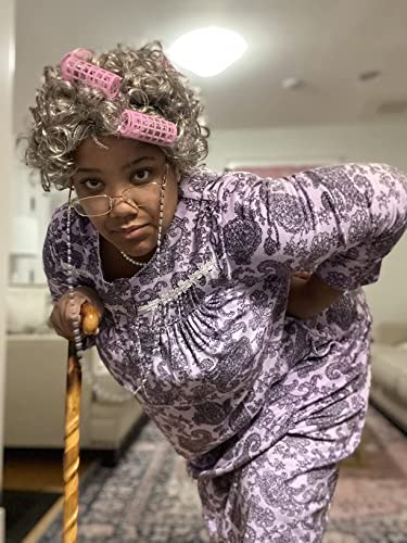 Faybox Old Lady Wig Costume For Women,100 Days Of School Costume For Kids Girls,Grandma Granny Costume Wig For Halloween Cosplay #TOP6