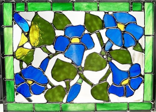 Morning Glories, Stained Glass Flower Panel, Blue Flowers