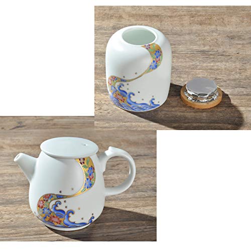 fanquare Portátil Juego de Té con Bolsa de Viaje, Juego de Té de Porcelana con Patrón de Flores y Olas del Mar, 1 Tetera… - Imagen 6
