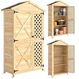Outsunny Armoire de Jardin en Bois de Sapin avec kit Anti basculement, abri de Jardin extérieur avec Portes ventilées, étagères Amovibles, Toit incliné en Asphalte, 101,5 x 49 x 176 cm, Couleur Bois